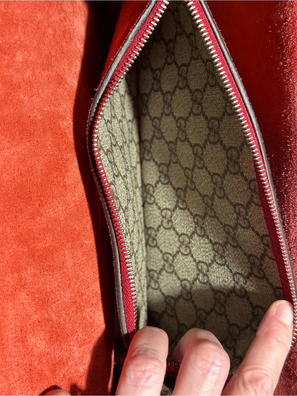 Gucci Monogram Shoulder Bag with Red Trim and Silver Hardware - Picture 5 of 5
